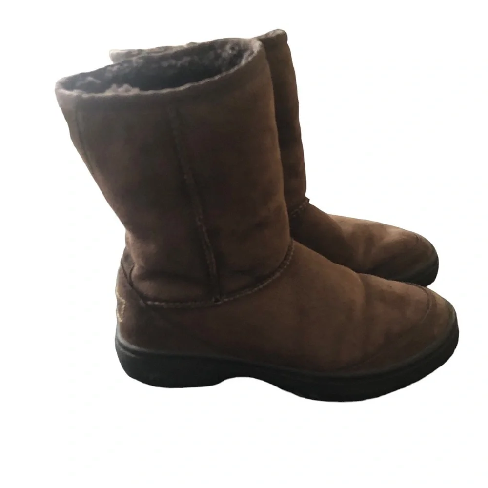 Ugg Australia Brown Suede/Leather Ultimate Short Sheepskin Boots Sz 5 F19009F